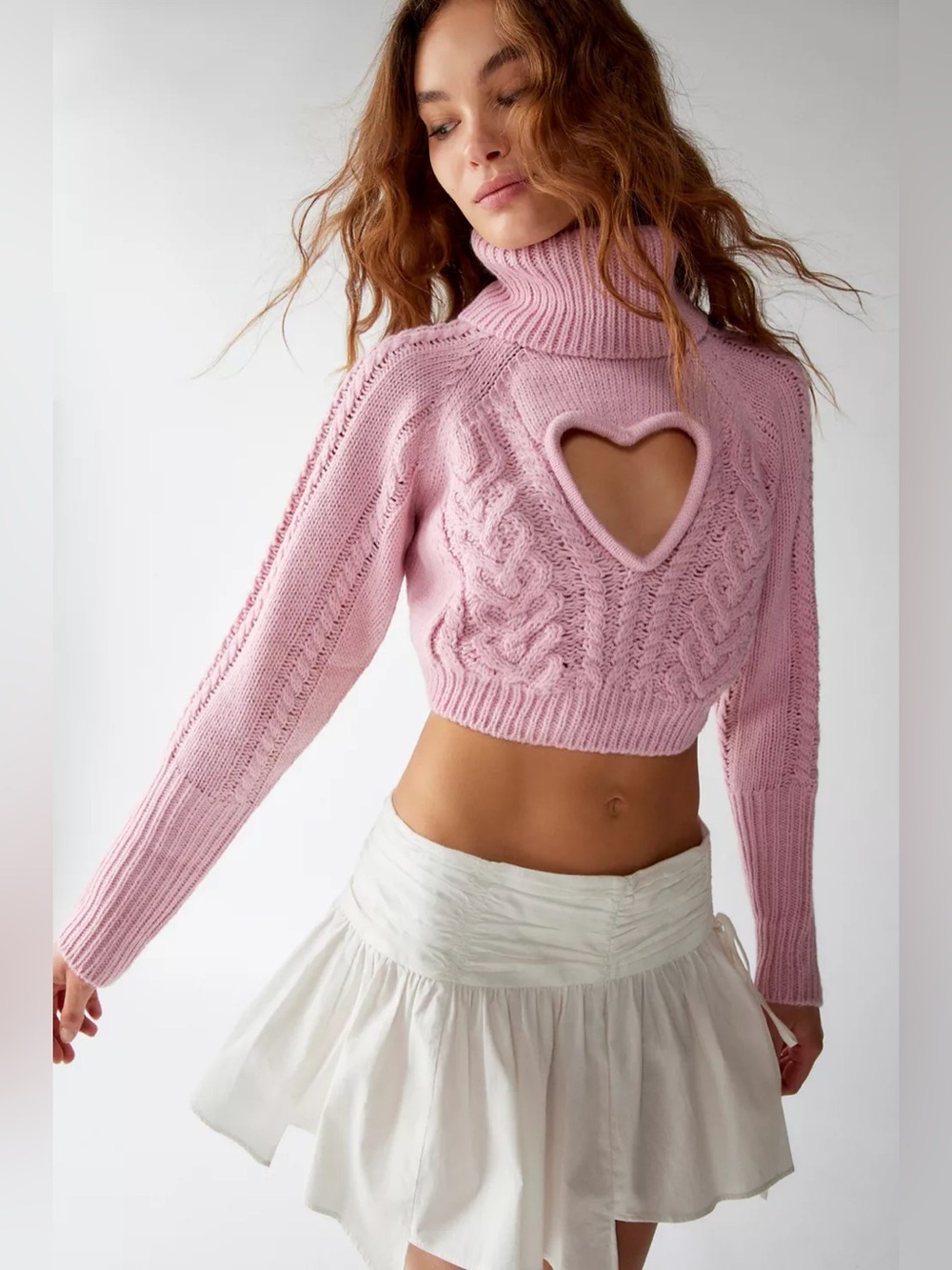 For Love & Lemons Vera Cropped Heart Cutout Sweater